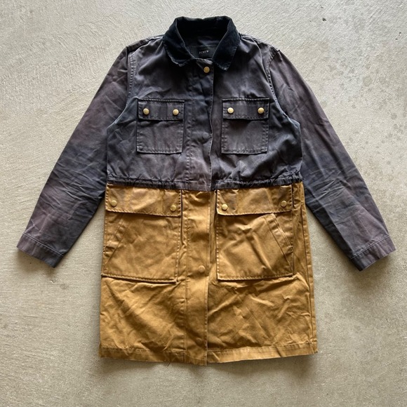 J.CREW Other - J.Crew Waxed Cotton Long Field Work Jacket Size XS Navy Blue Brown Parka 02745